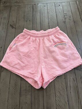 RILEY Vintage Clothing Upcycled Pink Rainbow Cotton Shorts Size XS